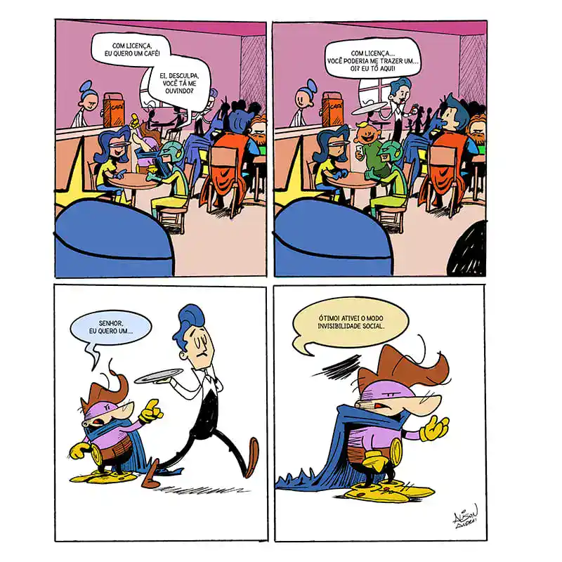 tirinha do super heroi poka sombra sobre invisibilidade social